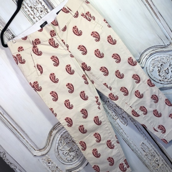 LOFT Ann Taylor Marisa Ankle Pink Paisley Print on Cream Straight Leg Pants - Picture 2 of 11